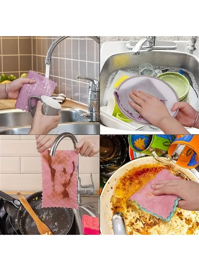 5pcs Microfiber Dish Cloths Double Sided Multi Purpose Kitchen Cleaning Towels Random Color - Image 2